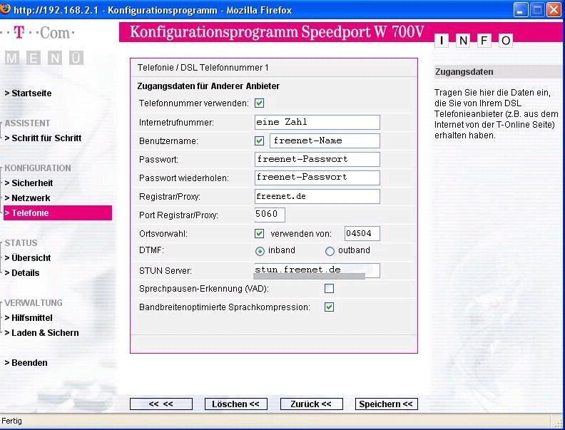 Freenet Voip Zugangsdaten Gesucht Und Einrichten Im Speedport 700v Seite 2 Onlinekosten De Forum