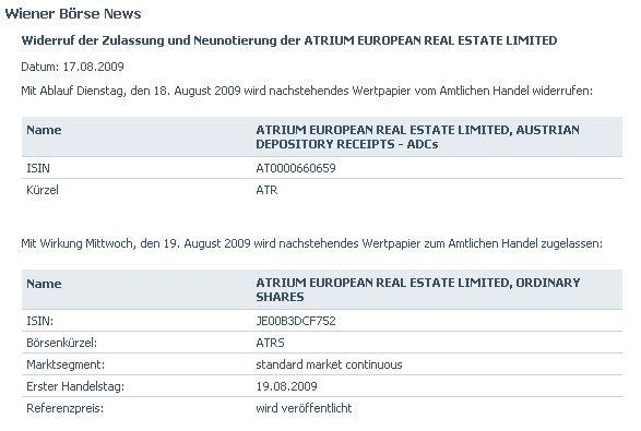 Atrium European Real Estate Eh Meinl European Land Atrium European Real Estate Bzw Mel 7